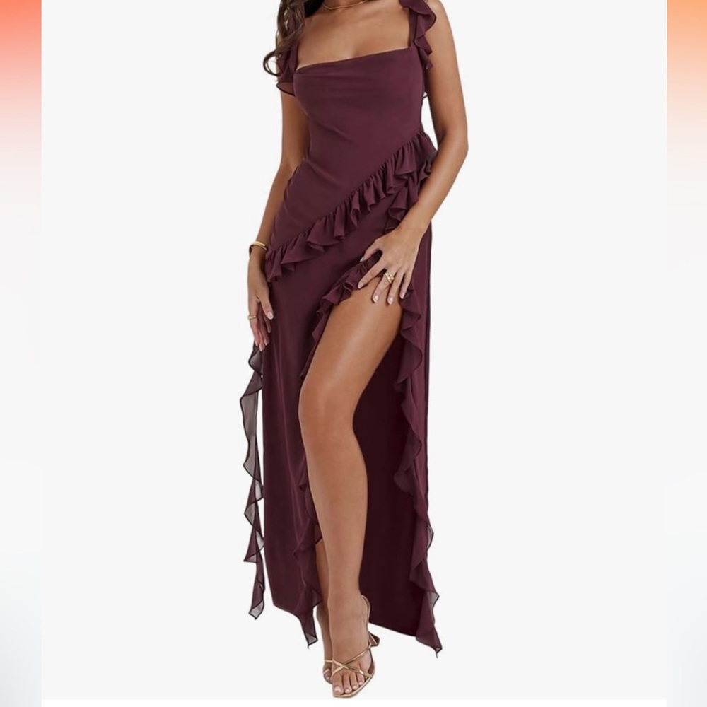 Wine ruffle dress